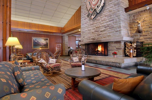 Fairmont Jasper Park Lodge great hall fireplace